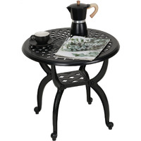 Jardin De Centennial Cast Aluminum Outdoor Side Table,Anti-Rust Outdoor End Table,Patio Coffee Bistro Table For Indoor,Garden,Porch,Balcony(Round Black)