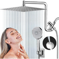 Pinwin Shower Head, Upgraded Dual Rain Shower Head With Adjustable Extension Arm, 6-Setting Handheld Combo, Powerful High-Pressure Spray Against Low Pressure Water (12-Inch Showerhead Set, Chrome)