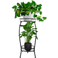 Tall Plant Stands Indoor Outdoor, 2Tier Metal Plant Stand Potted Flower Pot Stand For Multiple Planter,Heavy Duty Iron Planter Shelves Rack Anti-Rust For Planter Garden 27"" (Black)
