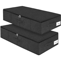 Under Bed Storage, 2 Pack Underbed Storage Container Bags With Lid, Foldable Sturdy Clothes Storage Drawer Organizer W/ 3 Handles, Ultra Thick Fabric Blanket Shoe Storage Box, 30X15X6.7Inch, Black