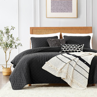 Roaringwild Black Queen Size Quilt Bedding Sets With Pillow Shams, Lightweight Soft Bedspread Coverlet, Quilted Blanket Thin Comforter Bed Cover, All Season, 3 Pieces, 90X90 Inches