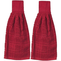 Kovot Set Of 2 Cotton Hanging Tie Towels | Include (2) Hanging Towels That Latch With Hook & Loop (Red)