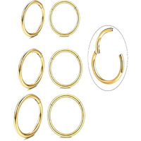 Unisex Dainty Tiny 18K Real Gold Plating Cartilage Huggie Hoop Earrings, 16G Surgical Steel Small Endless Hinged Hoops Earring For Earlobe Cartilage Helix Rook Daith Conch Nose Lip Body Piercing Jewelry (Gold 6/8/10Mm)