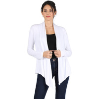 Women's Basic Rayon Span Open Drape Cardigan Sweater Long Sleeves - Made In Usa White Small White Small