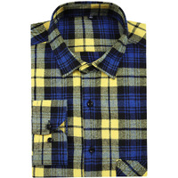 Dokkia Men's Casual Dress Long Sleeve Buffalo Plaid Checkered Fitted Flannel Shirt (Medium, Yellow Blue Gingham)