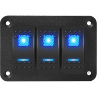 Daiertek Marine Switch Panel Waterproof 12V 3 Gang Rocker Switch Panel Blue Led Light Toggle Switch Aluminum Panel Pre-Wired For Car Truck Boat Rv Utv Atv Rzr