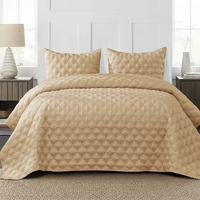 Exclusivo Mezcla Bed Quilt Set Queen Size For All Seasons, Stitched Pattern Quilted Bedspread/Bedding Set/Coverlet With 2 Pillow Shams, Lightweight And Soft, Camel