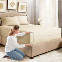 Empyrean Extra Deep Pocket Queen Fitted Sheet, 24 "" Deep Pocket Queen Sheet With Bonus 2 Pillowcases, 3 Pc Fitted Sheet Queen Size, Queen Sheets Deep Pocket With 4 Corner Elastic Strap, Cream Beige