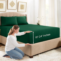 Empyrean Extra Deep Pocket Queen Fitted Sheet, 24 "" Deep Pocket Queen Sheet With Bonus 2 Pillowcases, 3 Pc Fitted Sheet Queen Size, Queen Sheets Deep Pocket With 4 Corner Elastic Strap, Hunter Green
