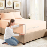 Empyrean Extra Deep Pocket Queen Fitted Sheet, 24"" Deep Pocket Queen Sheet With Bonus 2 Pillowcases, 3 Pc Fitted Sheet Queen Size, Queen Sheets Deep Pocket With 4 Corner Elastic Strap, Pale Blush