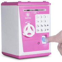 Like Toy Piggy Bank Safe Box Fingerprint Atm Bank Atm Machine Money Coin Savings Bank For Kids Pink