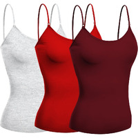 Emmalise Women's Camisole Built In Bra Wireless Fabric Support Short Cami (3Pk Red, Burgundy, H Gray, Small)