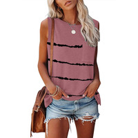 Mirol Women 's Sleeveless Tank Tops Basic Loose Tunic T Shirts Batwing Sleeve Solid Color Casual Tee With Pocket Stripe Pink