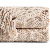 Battilo Home Beige Throw Blanket For Couch, Knitted Beige Blanket For Bed, Neutral Throw Blanket Warm Decorative Tan Throw Blanket For Sofa Living Room, 50 X 60