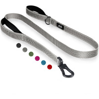 Twoear 5Ft 1In Strong Gray Dog Leash With 2 Padded Handles, Traffic Handle Extra Control, Comfortable Soft Dual Handle, Auto Lock Hook, Reflective Walking Lead For Small Medium And Large Dogs