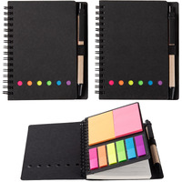 Wilfans 2 Packs Spiral Notebook Steno Pads Lined Notepad With Pen In Holder, Sticky Notes, Page Marker Colored Index Tabs Flags, 4.73""X5.9"" Kraft Paper Cover Small Pocket Notebooks (Black 2 Packs)