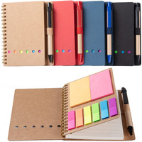 Wilfans 4 Packs Spiral Notebook Steno Pads Lined Notepad With Pen In Holder, Sticky Notes, Page Marker Colored Index Tabs Flags, 4.73""X5.9"" Kraft Paper Cover Small Pocket Notebooks (4 Colors Black/Red/Brown/Blue 4 Packs)