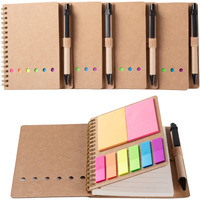 Wilfans 4 Packs Spiral Notebook Steno Pads Lined Notepad With Pen In Holder, Sticky Notes, Page Marker Colored Index Tabs Flags, 4.73""X5.9"" Kraft Paper Cover Small Pocket Notebooks (Brown 4 Packs)