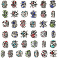 Toaob 30Pcs Assorted Antique Silver Rhinestone European Lampwork Charms Beads Large Hole Spacer Beads Charms Supplies For Bracelet Necklace Jewelry Making