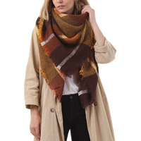 Womens Plaid Blanket Scarf For Women Classic Soft Tartan Wrap Shawl Oversized Shawl Cape Scarves Scarf-Brown Yellow