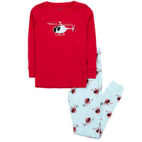 Leveret Kids & Toddler Pajamas Boys Girls 2 Piece Pj's 100% Cotton Helicopter Red (Size 3 Years)