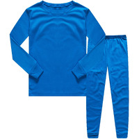 Family Feeling Boys Girls Kids Pajamas Solid Colors 2 Piece Long Sleeve Pyjamas Set Cotton Blue Size 8