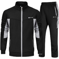 Ysento Mens Tracksuits Gym Workout Soccer Suits Jogging Suits Sports Casual Sweatsuits Full Black L