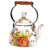 Mackenzie-Childs Flower Market Enamel Tea Kettle, Decorative Tea Kettle, 2-Quart Capacity, White