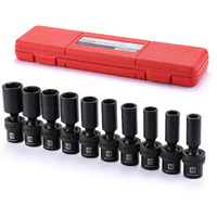 Mixpower 10-Piece 3/8"" Drive Deep Universal Impact Socket Set, 6 Point, Metric, 10-19 Mm, Swivel Socket With Flexible Wobble, Cr-Mo Impact Grade