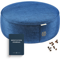 Mindful & Modern Velvet Meditation Cushion | Luxe Zafu Yoga Floor Pillow Seat | Posture Support | Buckwheat Hull Filled | Large Round Cushion With Removable Washable Cover + Carry Handle | Color Blue