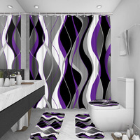 Beifivcl 4Pcs Red Shower Curtain Sets With Non-Slip Rugs, Toilet Lid Cover And Bath Mat, Black And Gray Bathroom Decor Set Accessories Fabric Waterproof Shower Curtains With 12 Hooks, 72 X 73 Inch