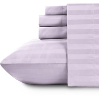 Luxury Split King Adjustable Bedsheets, Soft 100% Cotton, 500 Thread Count, Snug Fit, 5Pc Set With 2 Twin-Xl Fitted Sheets, Cooling Sheets For Bed In Damask Stripe (Split King, Stripe - Lavender)