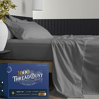 Texas Linen Co. Pure King Size Cotton Bed Sheets Set (King, 1000 Thread Count) Dark Grey Sheets And Pillow Cases (4 Pc)- Cotton Sheets King Size Bed- Sateen Weave Sheets- 16