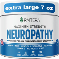 Raitera Neuropathy Relief Cream - 7 Oz - Maximum Strength Nerve Relief For Feet Hands Legs Toes - Natural Ingredients Frankincense Arnica Aloe Vera Emu Msm Hemp - Fast-Acting Formula