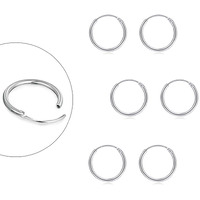 Sterling Silver Hoop Earrings For Women Men Girls, Hypoallergenic Cartilage Earring Endless Small Hoop Earrings Set, 3 Pairs Of 925 Sterling Silver Tragus Earrings Nose Lip Rings (8Mmx3)