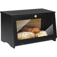 Homekoko Wood Bread Box For Kitchen Counter, Single Layer Bamboo Large Capacity Food Storage Bin (Black)