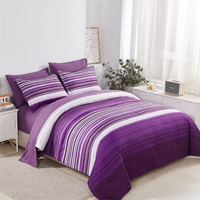 Kakijumn 7 Piece Bed In A Bag Stripe Comforter Set Queen Size, White And Purple Patchwork Striped Comforter And Sheet Set, All Season Soft Microfiber Complete Bedding Sets(Purple,Queen)