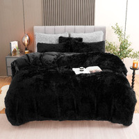 Fluffy Plush Black Duvet Cover Set King Size, Luxury Ultra Soft Velvet Fuzzy Comforter Cover Bed Sets 4Pcs(1 Faux Fur Duvet Cover + 2 Pillow Cases + 1 Pillow Cover) Zipper Closure (King, Black)