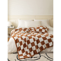 Ultra-Soft Buffalo Checkerboard Grid Fluffy Microfiber Knitted Throw Blanket Super Cozy Lightweight Checkered Bed Blanket For Sofa Couch Bed Khaki 51""X63""