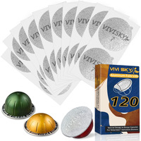 Vivi Sky 120Pcs Aluminum Foil Lids For Reusable Nespresso Pods Vertuo, Coffee Pods Seals Sticker Covers Compatible With Nespresso Vertuo Pods Reusable Pods Nespresso Refillable Capsules (120 Pack)