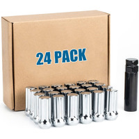 Jiiinmiiin 24Pcs M14X2.0 Lug Nuts Chrome With 7 Spline Tuner, 14X2 Locking Lug Nut 2 Inch Length With 1 Socket Key, 60 Degree Conical/Cone Bulge Seat Closed End