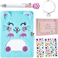 Diary For Girls With Lock And Keys, Kids Journal Travel Notebook For Writing, Cute Secret Dream Diary With Multicolored Pen, Stickers, Bracelet, Practical Gift For Birthday, Christmas (B Smile Cat)