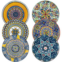 Henxfen Lead Ceramic Dinner Plates Set Of 6-10.6 Inch Large Dessert, Pasta, Salad Plate, Porcelain Colorful Serving Dishes For Kitchen & Restaurant, Dishware, Microwave & Oven Safe - Bohemian Style