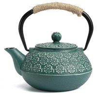 Sotya Cast Iron Teapot, 30Oz/900Ml Japanese Tetsubin Tea Pot With Infuser For Loose Leaf And Tea Bags, Tea Kettle Coated With Enameled Interior For Stove Top, Dark Green