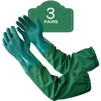 Pacific Ppe 3 Pairs 26"" Rubber Gloves, Chemical Resistant Gloves, Extra-Long Heavy Duty Waterproof Gloves With Cotton Liner, Anti-Skid, Acid-Alkali And Oil, Large