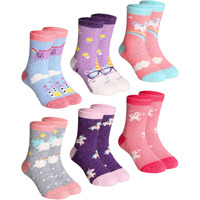 Children's Winter Warm Wool Solid Color Socks Kids Boy Girls Thermal Crew Socks 6 Pairs(Unicorn C, 8-12 Years)