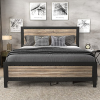 Sha Cerlin Heavy Duty Full Size Bed Frame/Metal Platform Bed With Rivet Wooden Headboard Footboard/ 13 Strong Steel Slats Support/No Box Spring Needed/Mattress Foundation/Easy Assembly