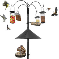 Easygo Product Squirrel Proof Bird Feeder - Wild Bird Station - Powder Coated 81 Inch Steel Pole - Squirrel Baffle - 4 Bird Feeders - 1 Squirrel Peanut Feeder - 5 Prong Base - Patents Pending