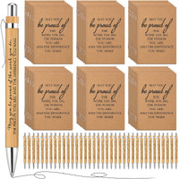 Set Of 36 Retractable Bamboo Pens And Pocket Kraft Notebooks Teacher Inspirational Journal May You Proud Of The Work Sign Thank You Gifts School Office Employee