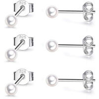 Sterling Silver Stud Earrings For Women Girls Men- 3 Pairs 3Mm Tiny Ball Stud Earrings Round Cz Earrings Pearl Earrings Set Cartilage Small Tragus Earrings